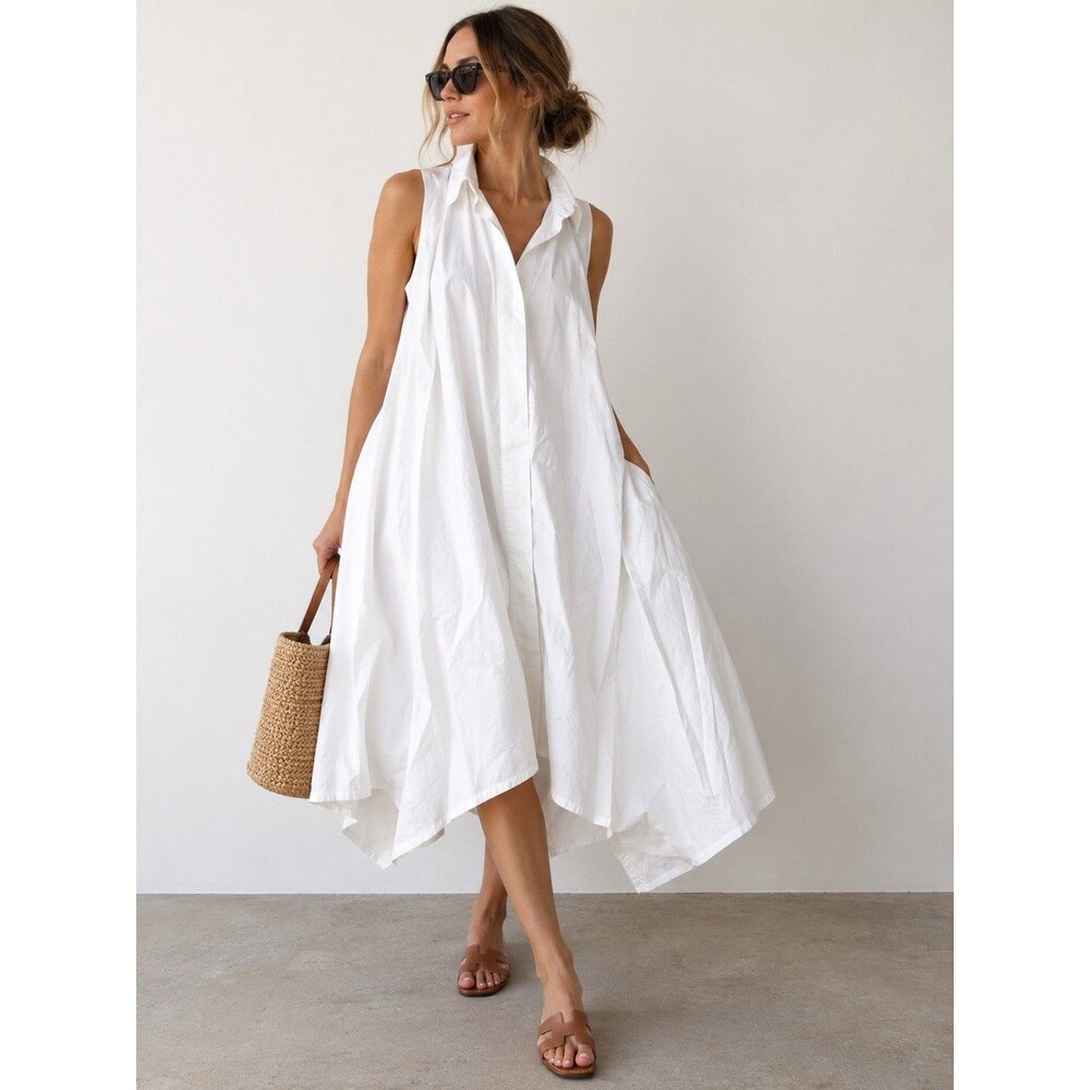 Rebecca Minkoff Miley White Cotton Poplin Handkerchief Hem Shirt Dress M
